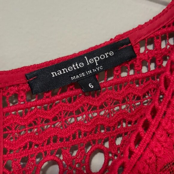 Nanette Lepore Red Anglaise Broderie Eyelet Lace Cotton Dress Size 6 - Picture 7 of 8